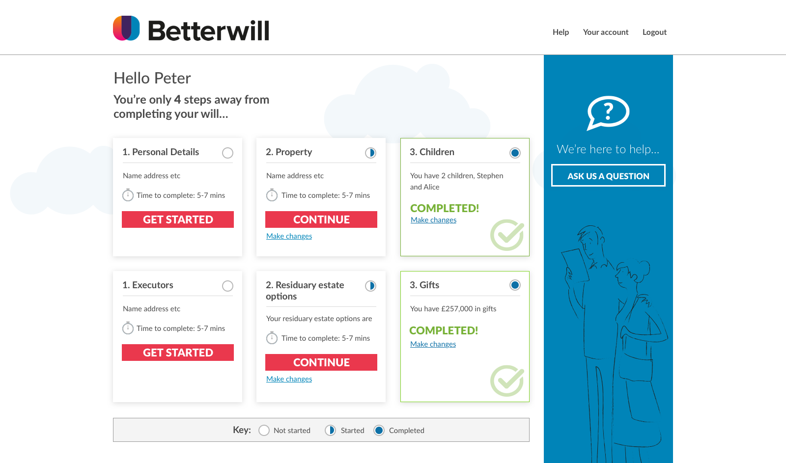 Betterwill dashboard design